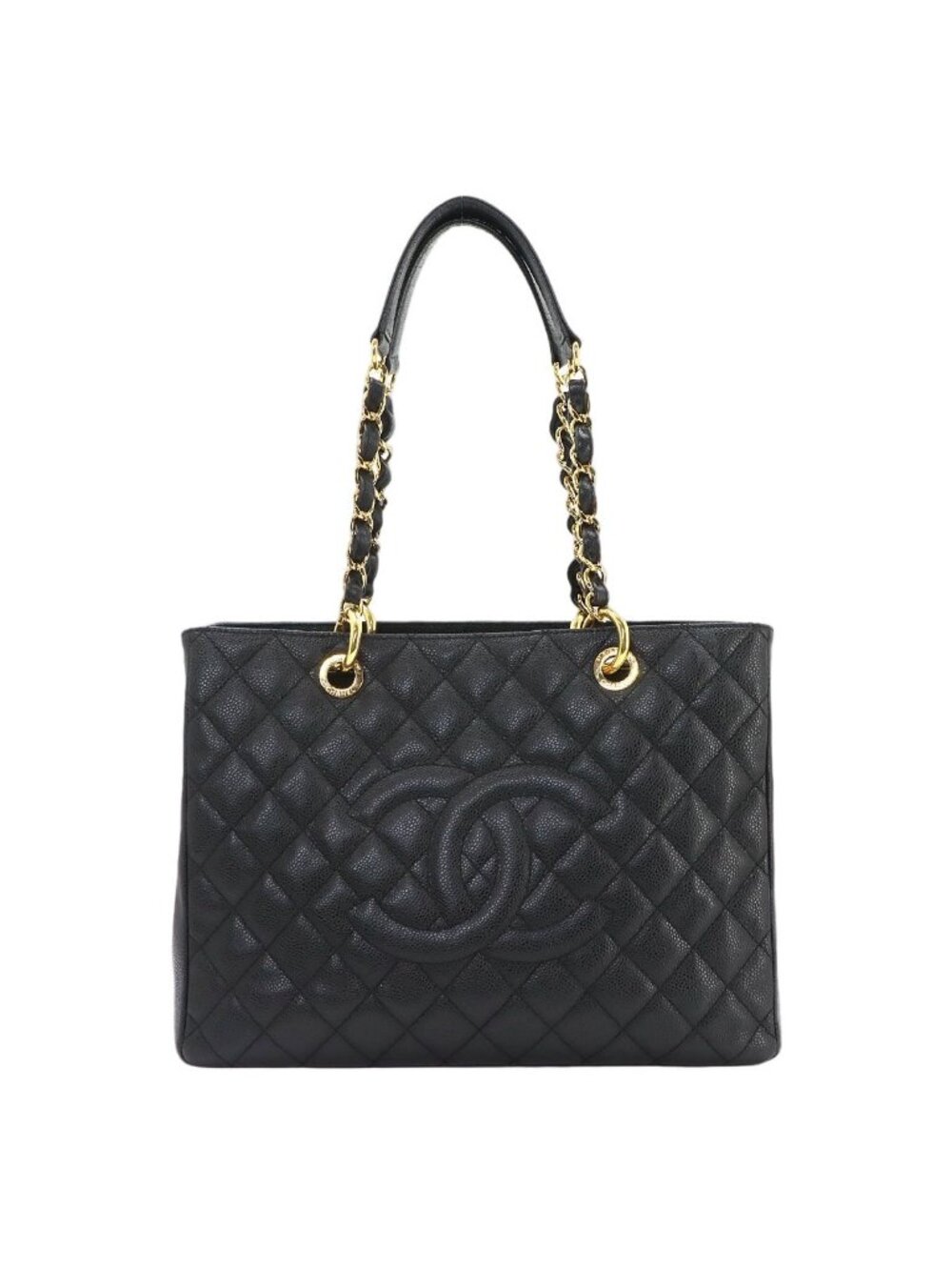 Chanel Quilted Grand Shopping Chain Tote Bag GST Caviar Leather Black